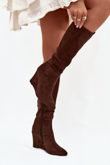 pašiltinti moteriški ilgaauliai batai  Czekoladowe Rosina 2