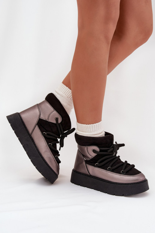 sniego batai  pašiltinti su kailiuku viduje Z Grubym Wiązaniem Juodos spalvos Xarina  sniego batai  pašiltinti su kailiuku viduje Z Grubym Wiązaniem Juodos spalvos Xarina