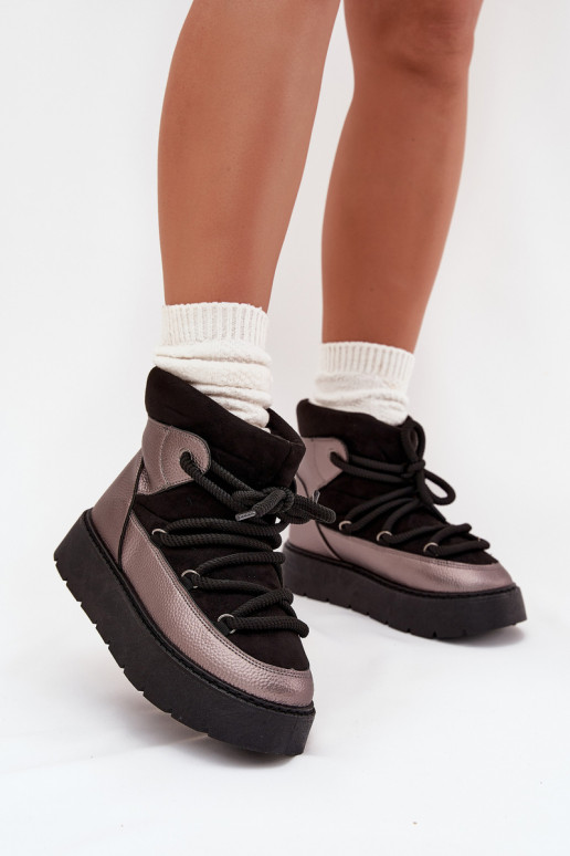 sniego batai  pašiltinti su kailiuku viduje Z Grubym Wiązaniem Juodos spalvos Xarina  sniego batai  pašiltinti su kailiuku viduje Z Grubym Wiązaniem Juodos spalvos Xarina