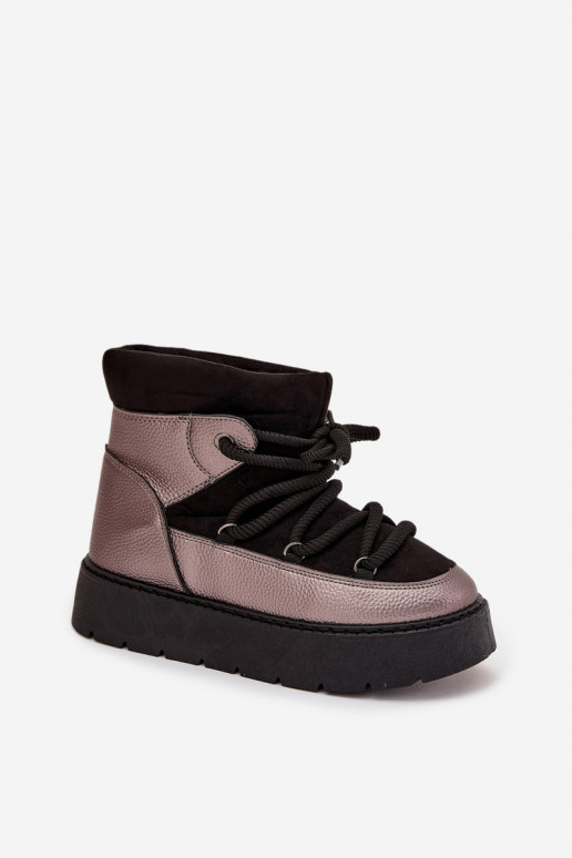 sniego batai  pašiltinti su kailiuku viduje Z Grubym Wiązaniem Juodos spalvos Xarina  sniego batai  pašiltinti su kailiuku viduje Z Grubym Wiązaniem Juodos spalvos Xarina