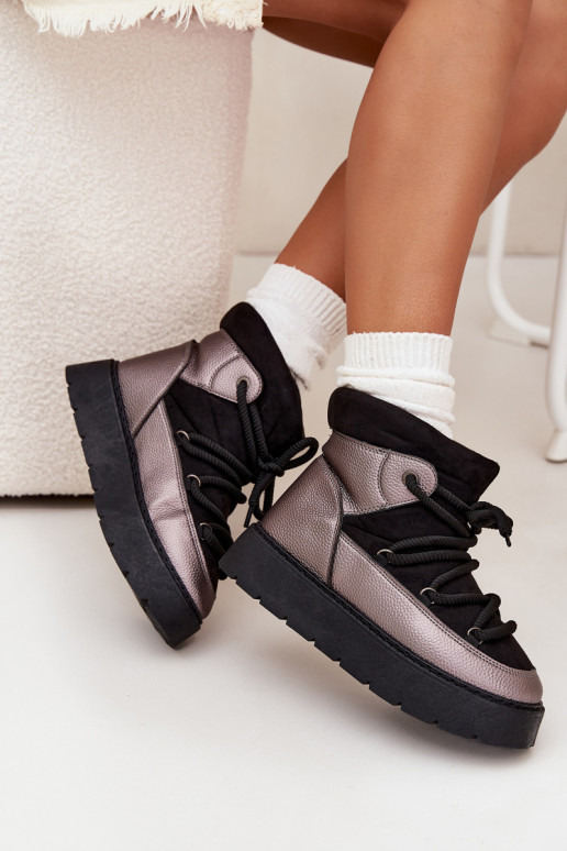 sniego batai  pašiltinti su kailiuku viduje Z Grubym Wiązaniem Juodos spalvos Xarina  sniego batai  pašiltinti su kailiuku viduje Z Grubym Wiązaniem Juodos spalvos Xarina