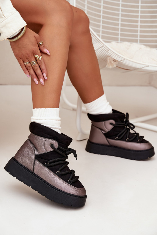 sniego batai  pašiltinti su kailiuku viduje Z Grubym Wiązaniem Juodos spalvos Xarina  sniego batai  pašiltinti su kailiuku viduje Z Grubym Wiązaniem Juodos spalvos Xarina