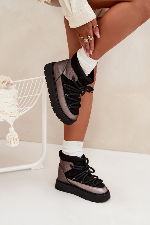 sniego batai  pašiltinti su kailiuku viduje Z Grubym Wiązaniem Juodos spalvos Xarina  sniego batai  pašiltinti su kailiuku viduje Z Grubym Wiązaniem Juodos spalvos Xarina