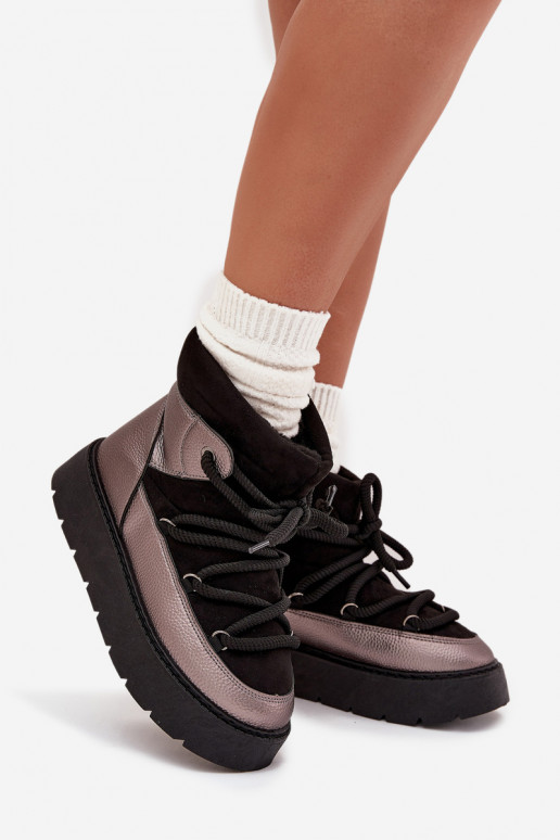 sniego batai  pašiltinti su kailiuku viduje Z Grubym Wiązaniem Juodos spalvos Xarina  sniego batai  pašiltinti su kailiuku viduje Z Grubym Wiązaniem Juodos spalvos Xarina