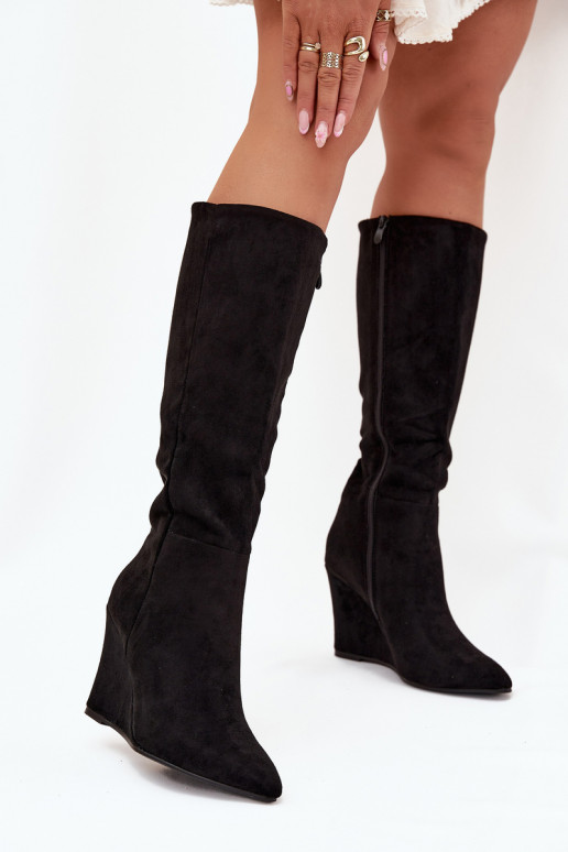 pašiltinti moteriški ilgaauliai batai  Juodos spalvos Rosina