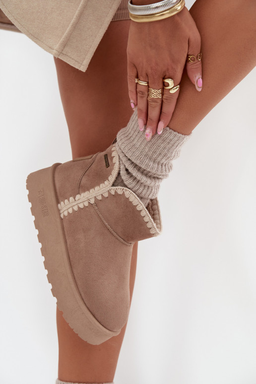 sniego batai  su platforma Z Przeszyciami Big Star SS274129 smėlio spalvos sniego batai  su platforma Z Przeszyciami Big Star SS274129 smėlio spalvos