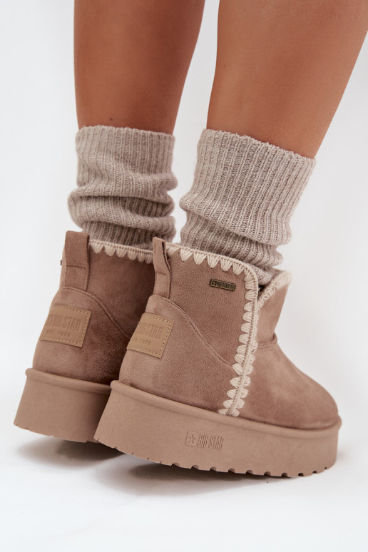 sniego batai  su platforma Z Przeszyciami Big Star SS274129 smėlio spalvos sniego batai  su platforma Z Przeszyciami Big Star SS274129 smėlio spalvos