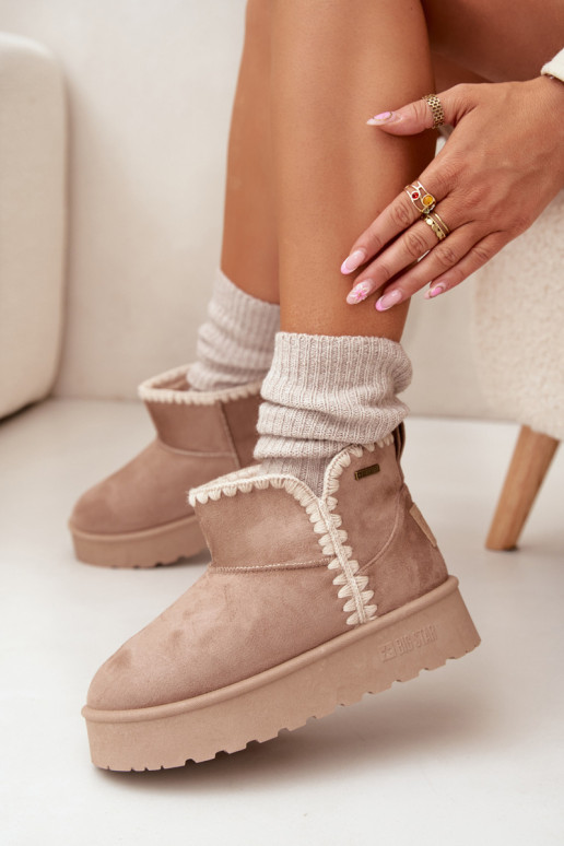 sniego batai  su platforma Z Przeszyciami Big Star SS274129 smėlio spalvos sniego batai  su platforma Z Przeszyciami Big Star SS274129 smėlio spalvos