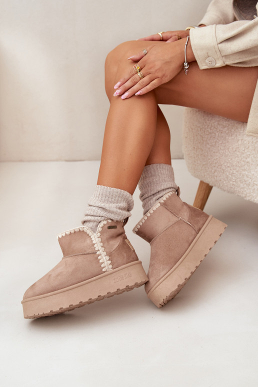 sniego batai  su platforma Z Przeszyciami Big Star SS274129 smėlio spalvos sniego batai  su platforma Z Przeszyciami Big Star SS274129 smėlio spalvos