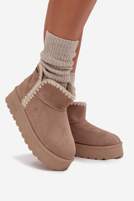 sniego batai  su platforma Z Przeszyciami Big Star SS274129 smėlio spalvos sniego batai  su platforma Z Przeszyciami Big Star SS274129 smėlio spalvos