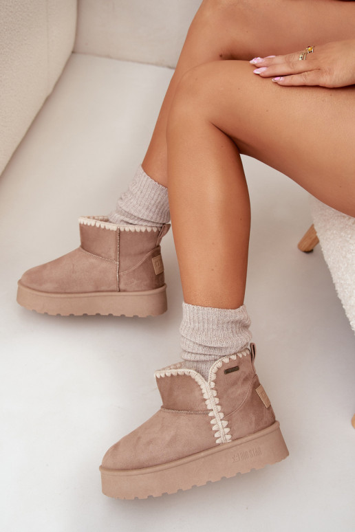 sniego batai  su platforma Z Przeszyciami Big Star SS274129 smėlio spalvos sniego batai  su platforma Z Przeszyciami Big Star SS274129 smėlio spalvos