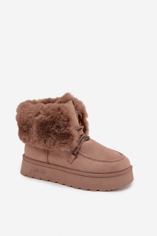 sniego batai  su platforma su kailiuku I Wiązaniem Big Star SS274114 smėlio spalvos sniego batai  su platforma su kailiuku I Wiązaniem Big Star SS274114 smėlio spalvos