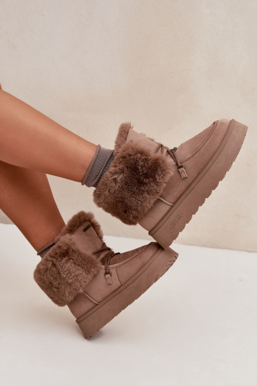 sniego batai  su platforma su kailiuku I Wiązaniem Big Star SS274114 smėlio spalvos sniego batai  su platforma su kailiuku I Wiązaniem Big Star SS274114 smėlio spalvos