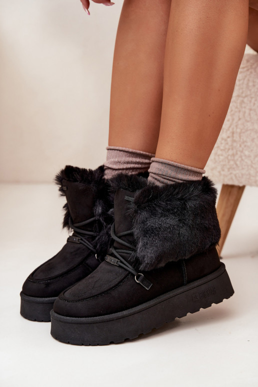 sniego batai  su platforma su kailiuku I Wiązaniem Big Star SS274113 Juodos spalvos sniego batai  su platforma su kailiuku I Wiązaniem Big Star SS274113 Juodos spalvos