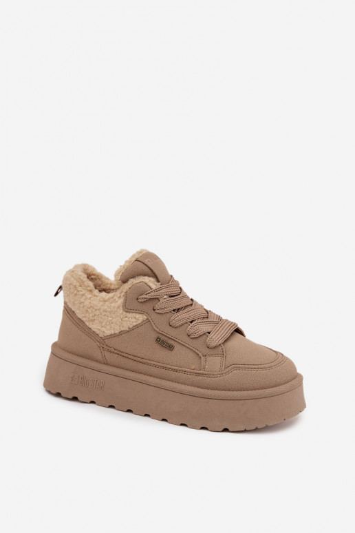  modelio batai  su platforma su kailiuku Typu Baranek Big Star SS274105 smėlio spalvos