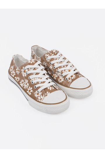 Smėlio spalvos sportiniai bateliai  su gėlytėmis 2