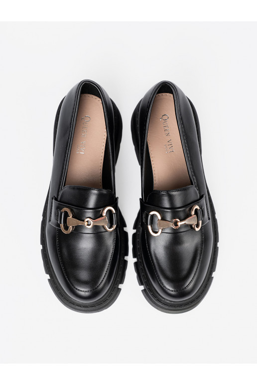  juodos spalvos mokasinai z metalową klamrą