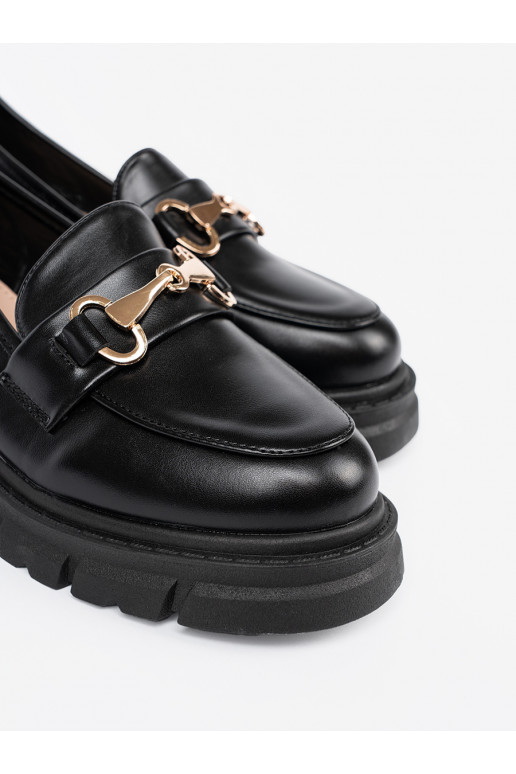  juodos spalvos mokasinai z metalową klamrą