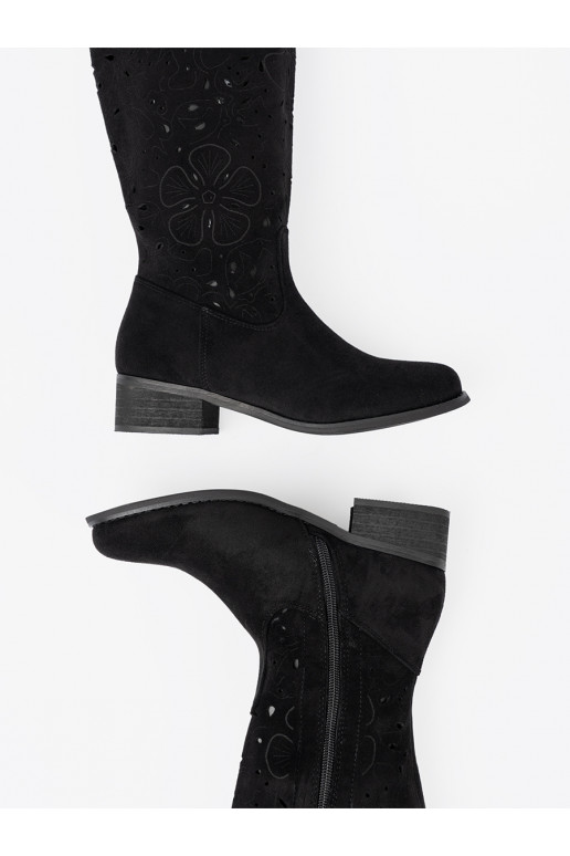 iš zomšos juodos spalvos ilgaauliai przed kolano