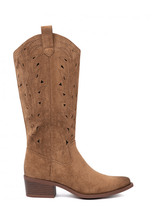 ilgaauliai batai przed kolano rudos spalvos 