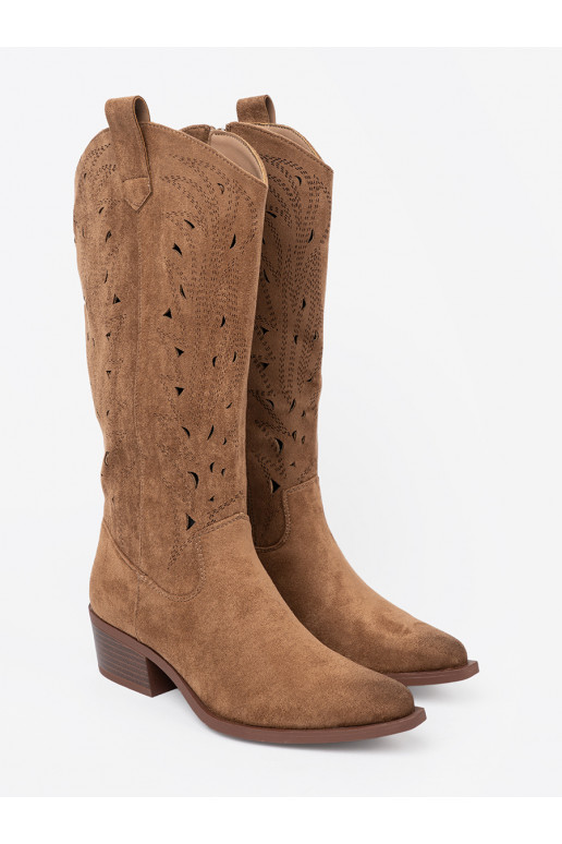 ilgaauliai batai przed kolano rudos spalvos 