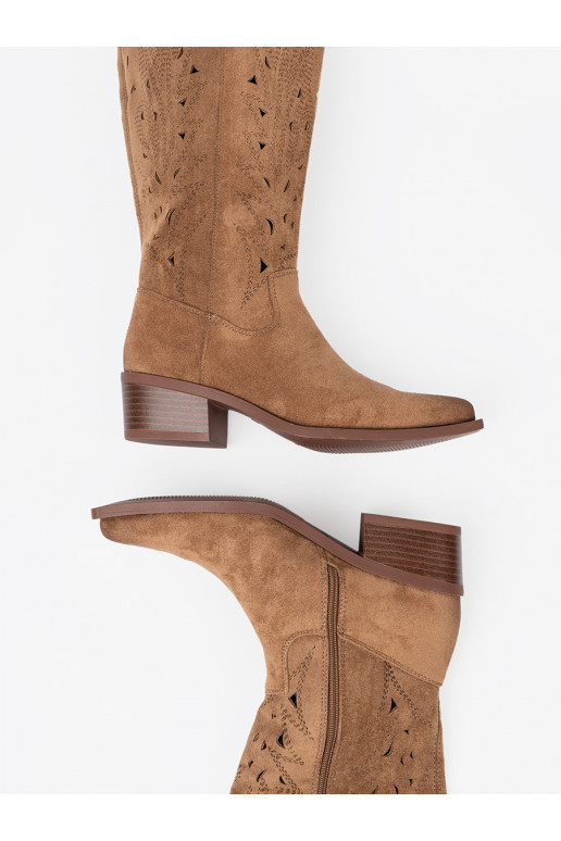 ilgaauliai batai przed kolano rudos spalvos 