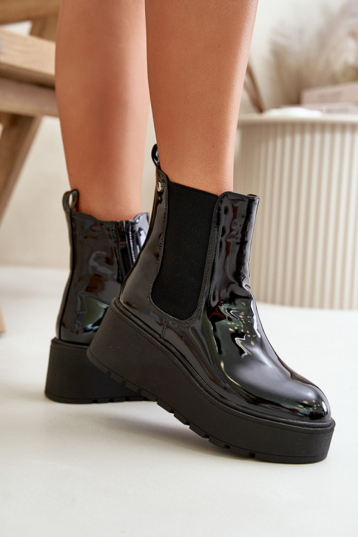 su lako efektu Moteriški aulinukai su platforma I Koturnie pašiltinti Juodos spalvos Wloedia