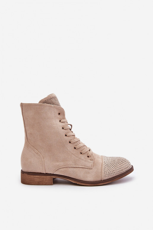 Dekoruotos Aulinukai su plačiais kulniukais iš eko zomšosowe pašiltinti dramblio kaulo spalvos Ellieo Dekoruotos Aulinukai su plačiais kulniukais iš eko zomšosowe pašiltinti dramblio kaulo spalvos Ellieo