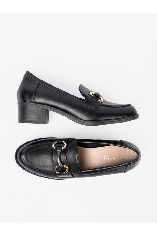 Juodos spalvos moteriški pusbačiai z elegancką sprzączką Juodos spalvos moteriški pusbačiai z elegancką sprzączką