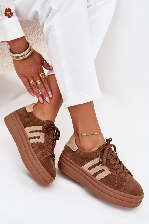  modelio batai  su platforma Z Naturalnego Zamszu rudos spalvos Eldira