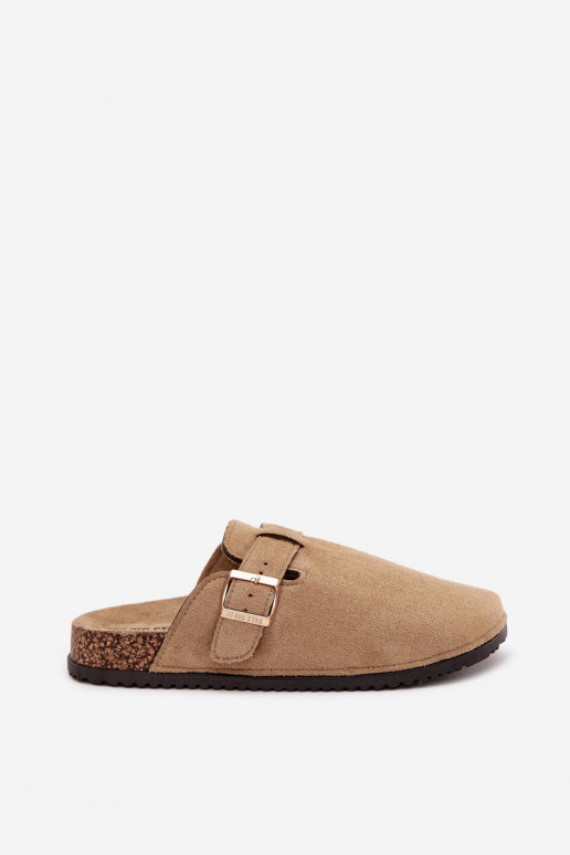 Šlepetės   su platforma su aukso spalvos sagtimis Big Star SS274738 smėlio spalvos