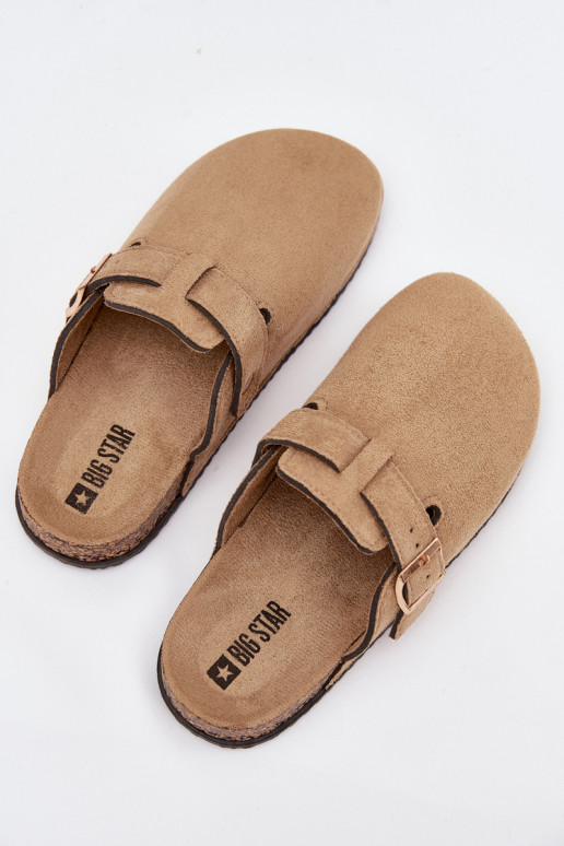 Šlepetės   su platforma su aukso spalvos sagtimis Big Star SS274738 smėlio spalvos