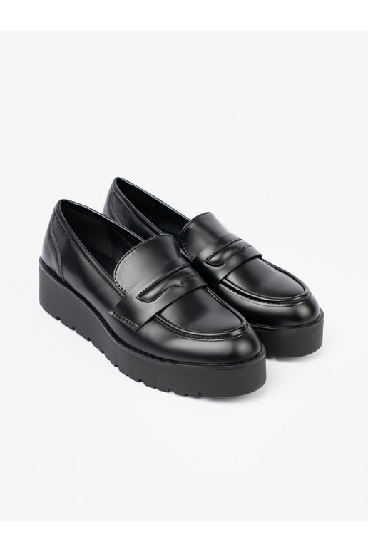 Elegantiško stiliaus juodos spalvos mokasinai su masyviu kulnu