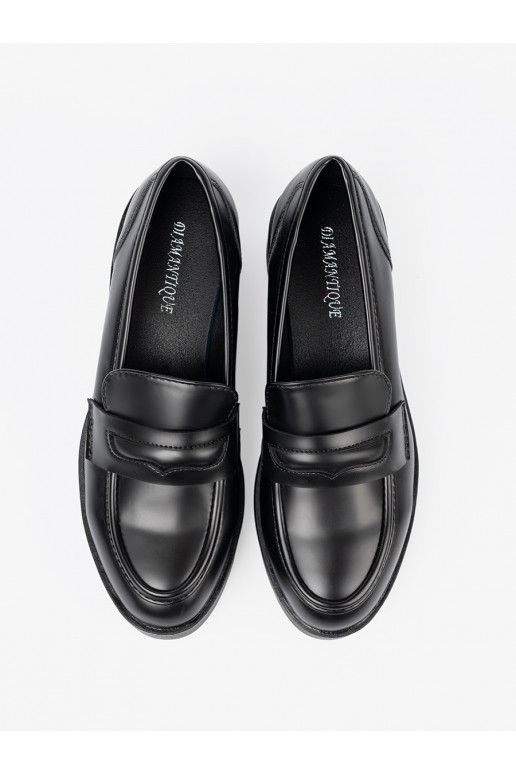 Elegantiško stiliaus juodos spalvos mokasinai su masyviu kulnu