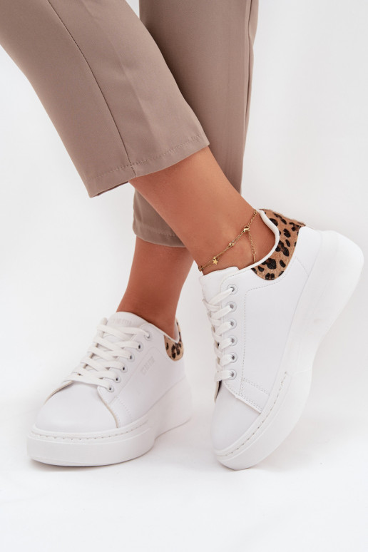 Moteriški balti sneakers stiliaus batai su platforma Big Star SS274247 ir leopardo kailio raštais