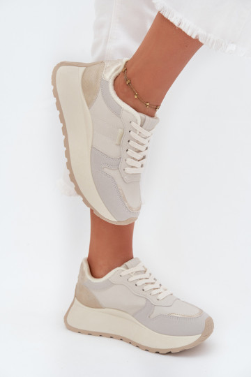 pašiltinti  modelio batai  su platforma Big Star SS274008 HI-POLY SYSTEM dramblio kaulo spalvos