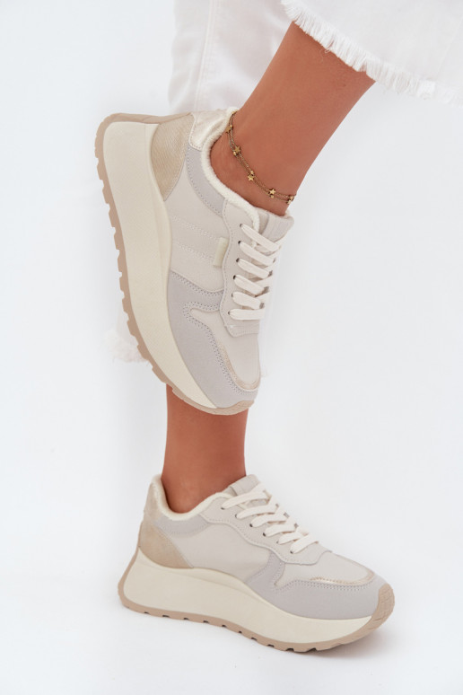 Pašiltinti dramblio kaulo spalvos moteriški sneakers stiliaus batai su platforma Big Star SS274008 HI-POLY SYSTEM