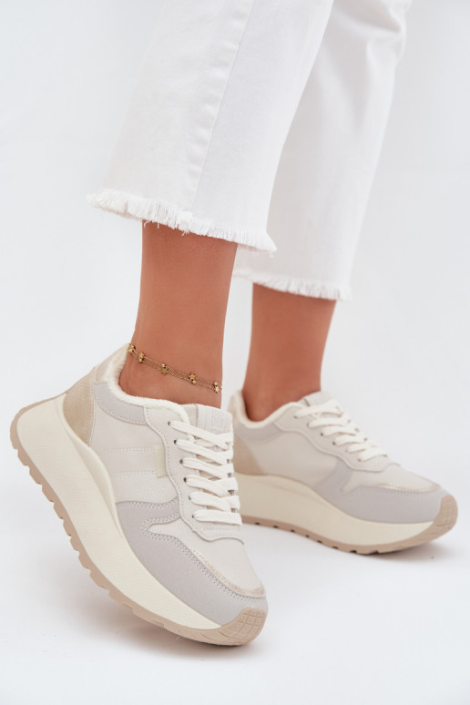 Pašiltinti dramblio kaulo spalvos moteriški sneakers stiliaus batai su platforma Big Star SS274008 HI-POLY SYSTEM