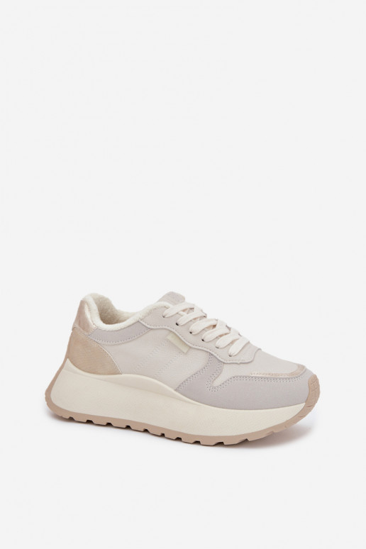 Pašiltinti dramblio kaulo spalvos moteriški sneakers stiliaus batai su platforma Big Star SS274008 HI-POLY SYSTEM