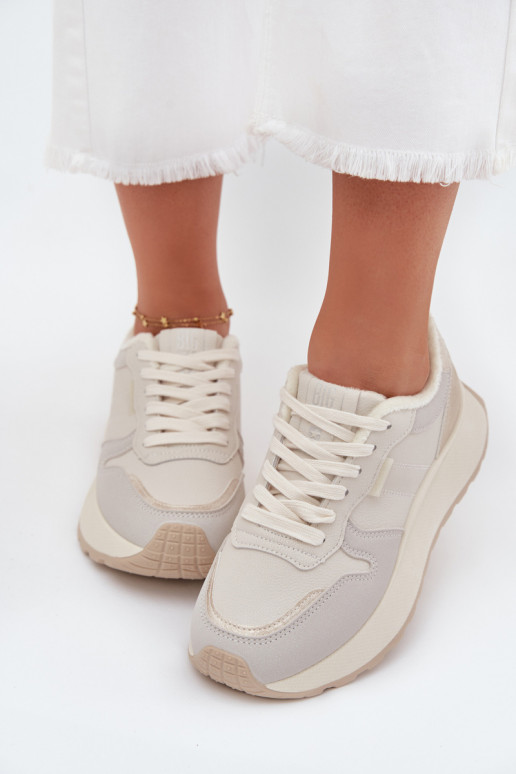 Pašiltinti dramblio kaulo spalvos moteriški sneakers stiliaus batai su platforma Big Star SS274008 HI-POLY SYSTEM