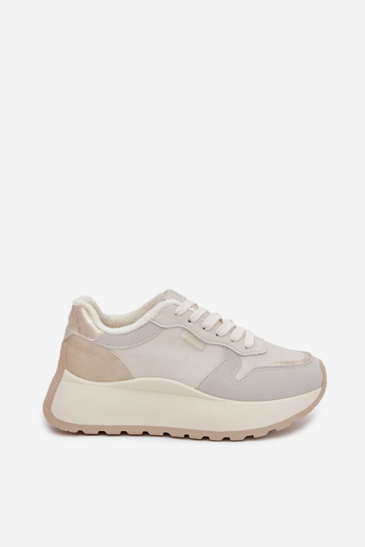 Pašiltinti dramblio kaulo spalvos moteriški sneakers stiliaus batai su platforma Big Star SS274008 HI-POLY SYSTEM