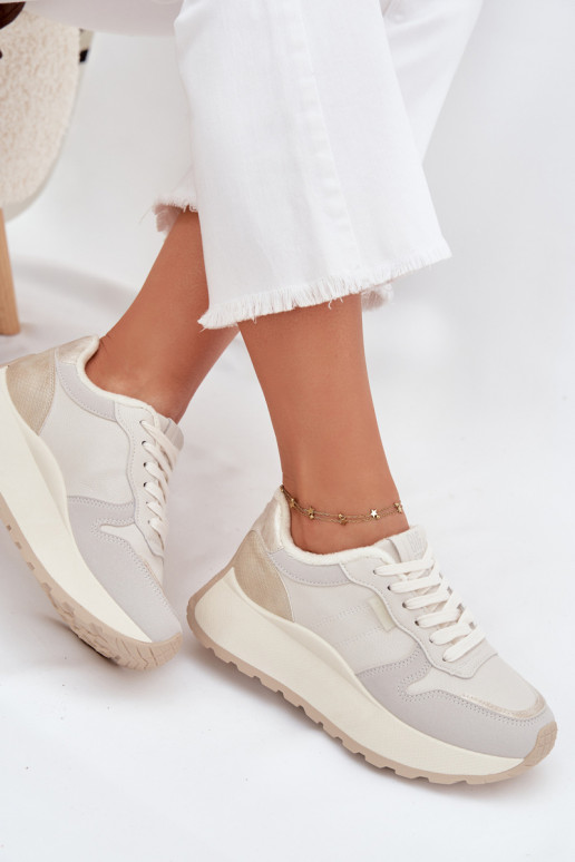 Pašiltinti dramblio kaulo spalvos moteriški sneakers stiliaus batai su platforma Big Star SS274008 HI-POLY SYSTEM