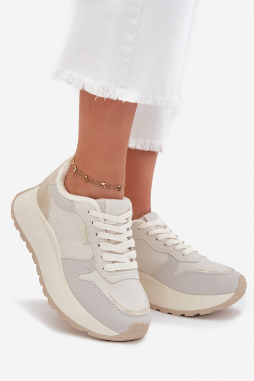 Pašiltinti dramblio kaulo spalvos moteriški sneakers stiliaus batai su platforma Big Star SS274008 HI-POLY SYSTEM