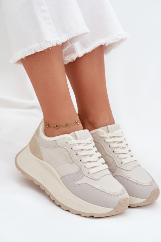 Pašiltinti dramblio kaulo spalvos moteriški sneakers stiliaus batai su platforma Big Star SS274008 HI-POLY SYSTEM
