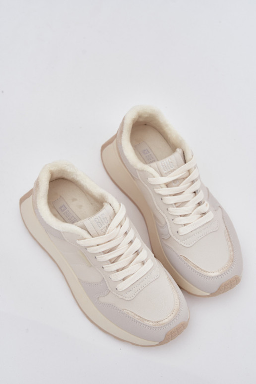 Pašiltinti dramblio kaulo spalvos moteriški sneakers stiliaus batai su platforma Big Star SS274008 HI-POLY SYSTEM