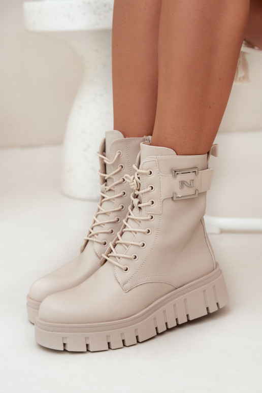 Moteriški aulinukai su platforma  Detalem pašiltinti dramblio kaulo spalvos Lyrana