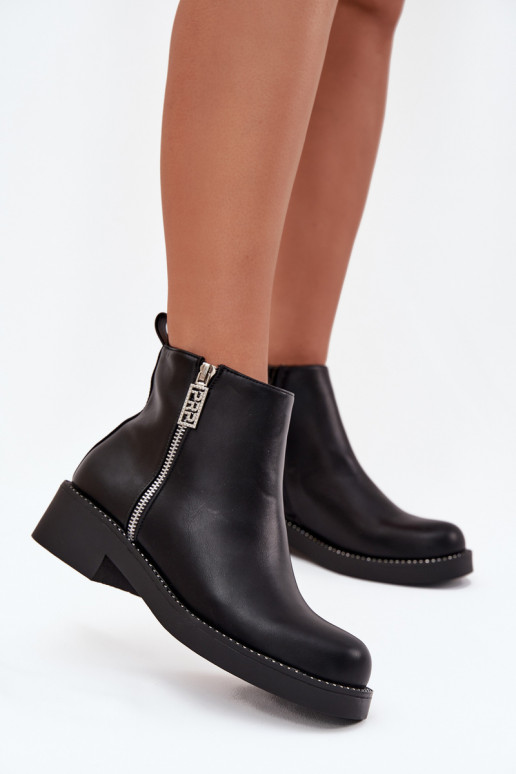 pašiltinti žemakulniai batai moterims su tviskančiomis akutėmis Juodos spalvos Vionna