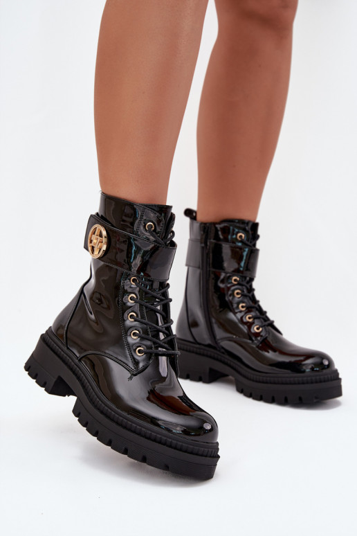 su lako efektu aulinukai  Ze aukso spalvosm Detalem pašiltinti Juodos spalvos Fiorena