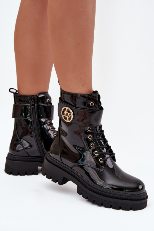 su lako efektu aulinukai  Ze aukso spalvosm Detalem pašiltinti Juodos spalvos Fiorena