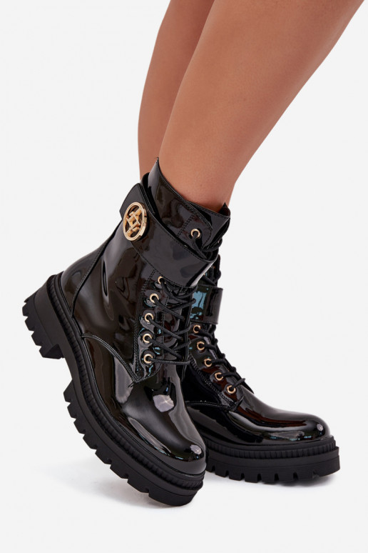 su lako efektu aulinukai  Ze aukso spalvosm Detalem pašiltinti Juodos spalvos Fiorena